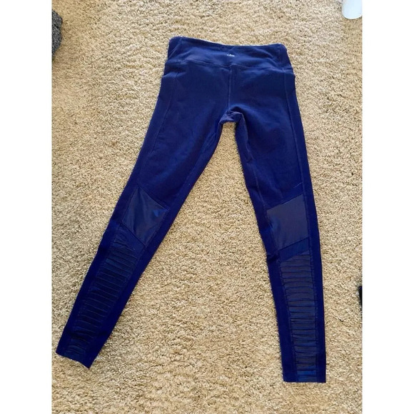 ALO Blue Navy Womens Pull On Moto Yoga Workout Full Length Leggings Size Small - Picture 2 of 9